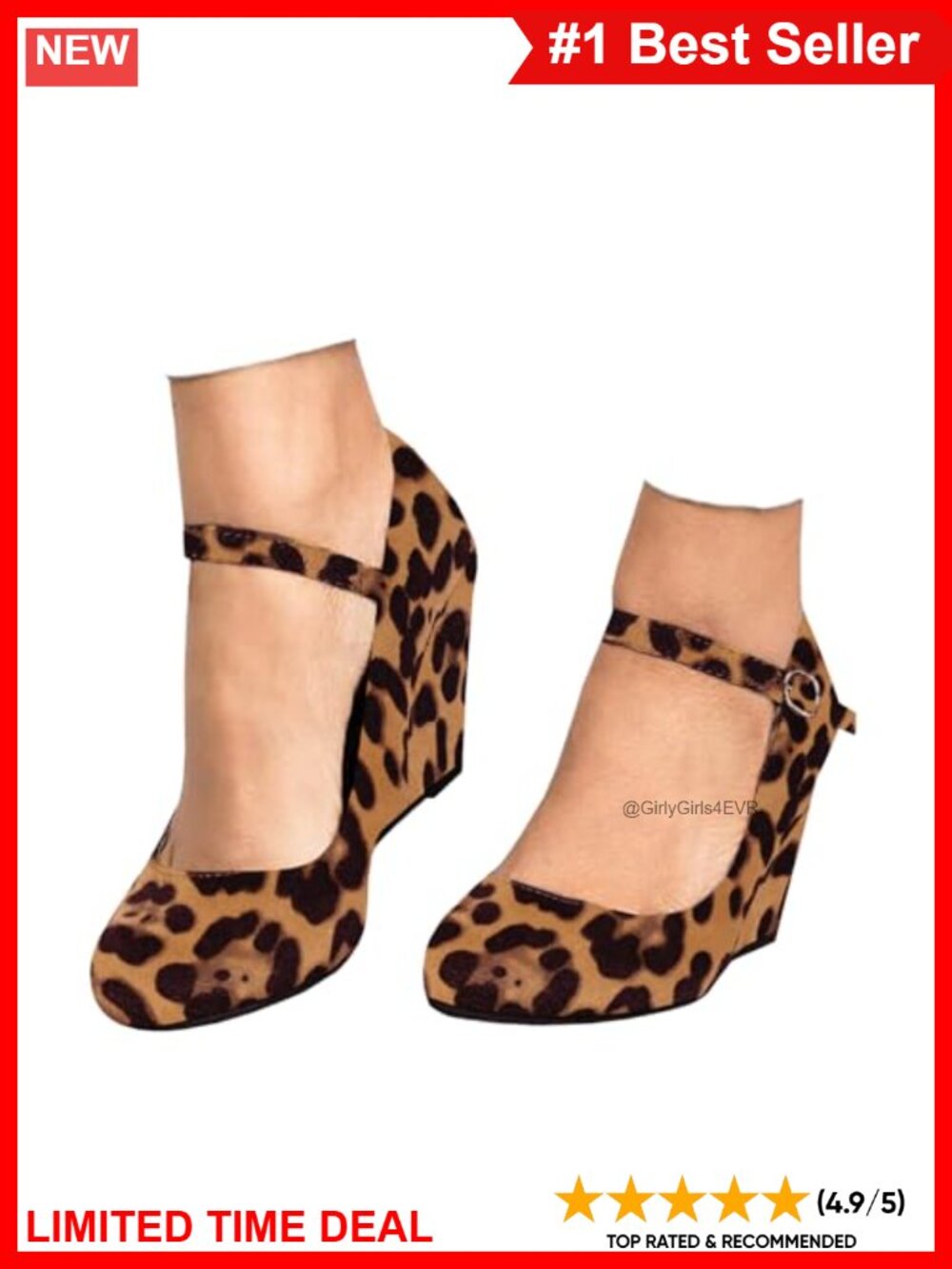 Mary Jane Wedge Pumps with Adjustable Ankle Strap Closed Round Toe